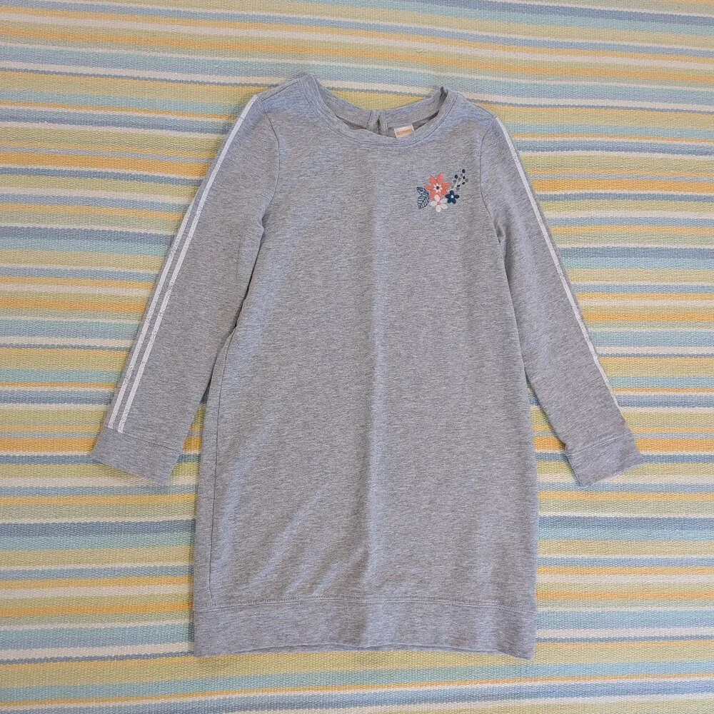 ⭐ Gymboree gray shift dress with embroidered flowers size M 7-8